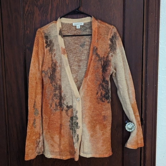 Coldwater Creek Beige Orange Mohair Wool Blend Cardigan Size XL (18) - Picture 1 of 6